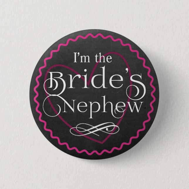 Chalkboard Pink Heart Wedding | Bride's Nephew 2 Inch Round Button (Front)