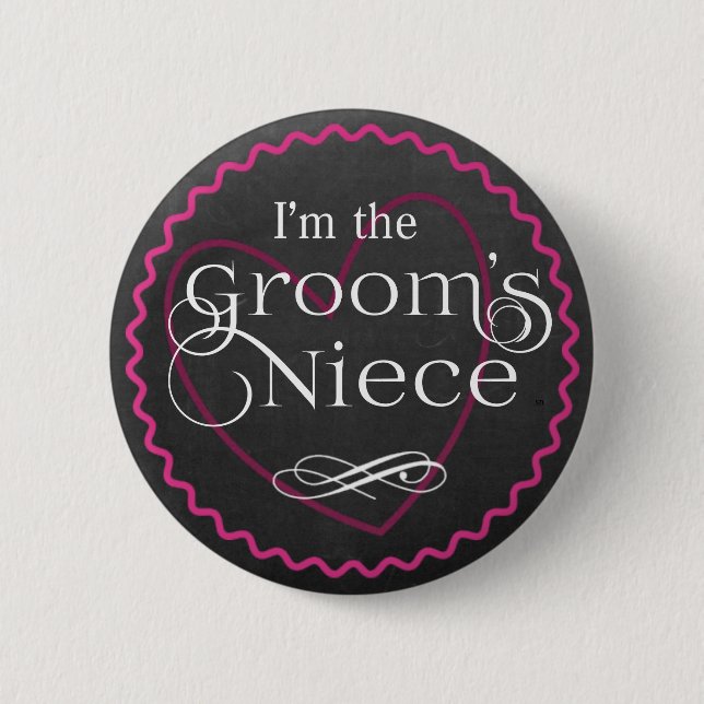 Chalkboard Pink Heart Wedding | Groom's Niece 2 Inch Round Button (Front)