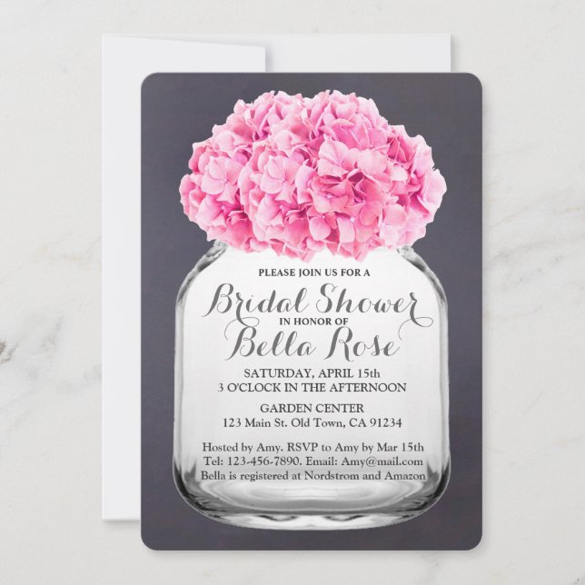 Chalkboard Pink Hydrangea Bridal Shower hydrangea5 Invitation (Front)