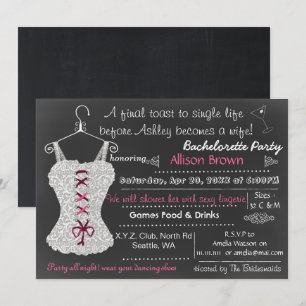 Chalkboard pink Lace Lingerie Shower Bachelorette Invitation