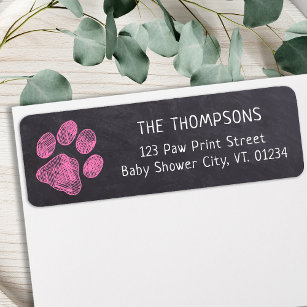 Chalkboard Pink Paw Print Baby Shower Address