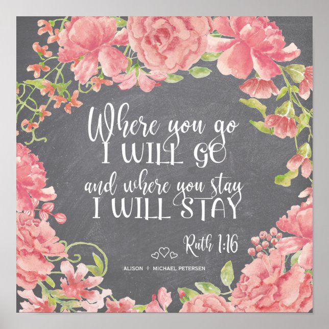 Chalkboard pink peonies quote wedding sign (Front)