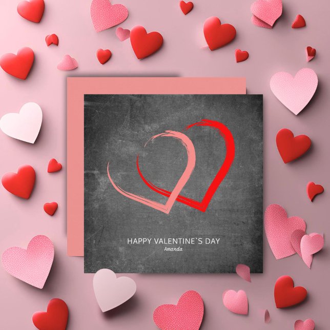 Chalkboard Pink Red Hearts Modern Valentine`s day Holiday Card (Creator Uploaded)