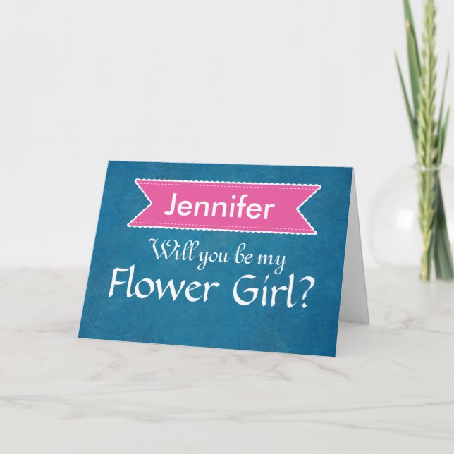 ChalkBoard Pink Ribbon Will you be my Flower Girl Invitation (Front)