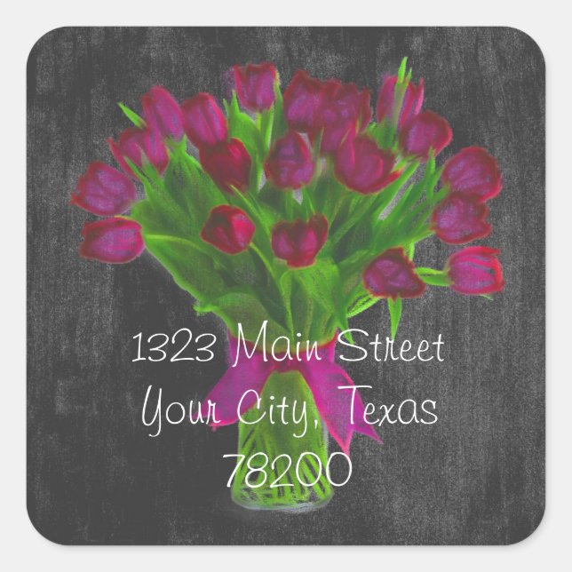 Chalkboard Pink Tulips Address Label (Front)