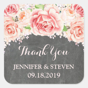 Chalkboard Pink Watercolor Flowers Wedding Label