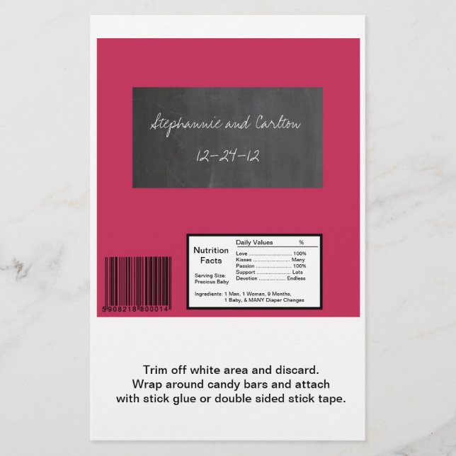 Chalkboard Pink Wedding Large Candy Wrapper (Front)