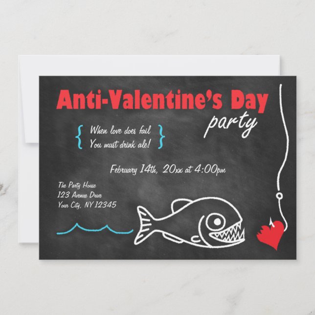 Chalkboard Piranha Anti-Valentines Day Invitations (Front)