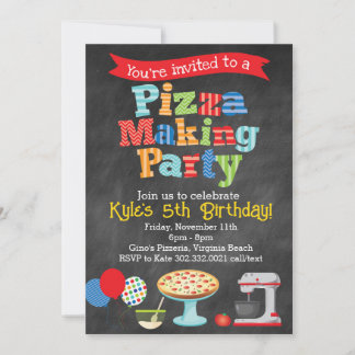 Chalkboard Pizza Making Party Invitation (Primary)