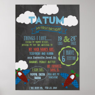 Chalkboard Plane Party personalized 1 year poster