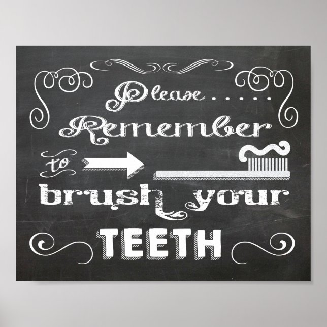 Chalkboard Please Brush your teeth poster (Front)