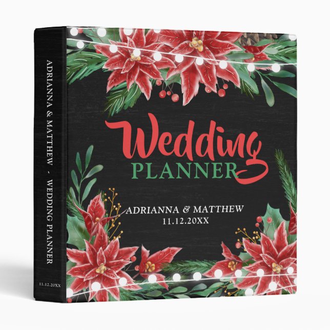 Chalkboard Poinsettia Christmas Wedding Planner Binder (Front/Spine)