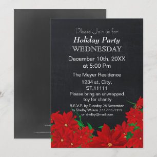 Chalkboard Poinsettias Holiday party Invitation