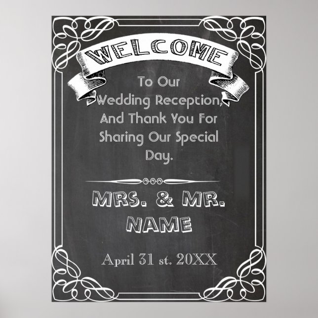 chalkboard poster ,blackboard wedding poster (Front)