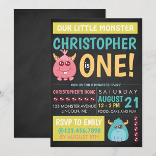 Chalkboard Poster Monster Birthday Party Invite