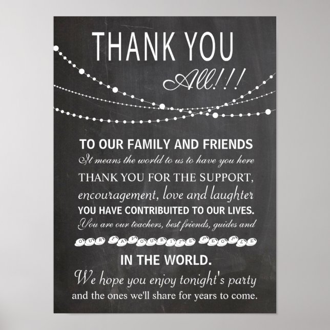 Chalkboard poster - thank you wedding sign - party (Front)