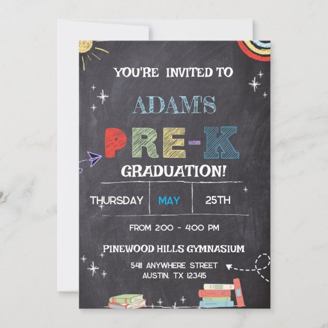 Chalkboard pre k Graduation  Invitation (Front)