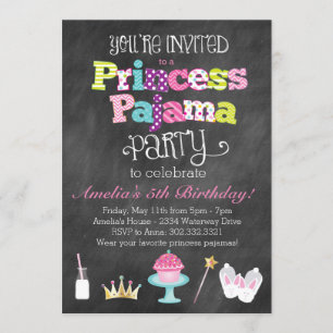 Chalkboard Princess Pajama Party Invitation