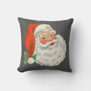 Chalkboard Print Vintage Santa Claus Christmas Throw Pillow