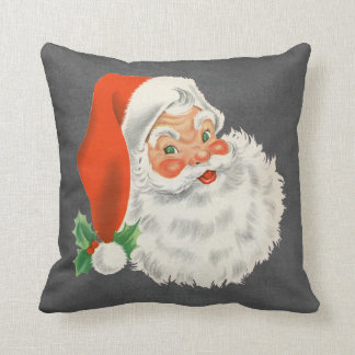 Chalkboard Print Vintage Santa Claus Christmas Throw Pillow