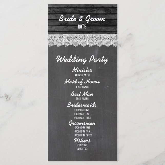 Chalkboard Programme de mariage en bois noir (Devant)