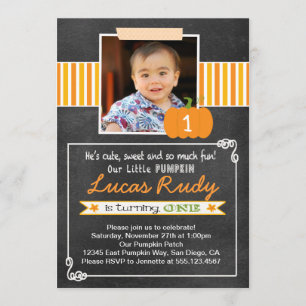 Chalkboard Pumpkin 1st Birthday Invitation