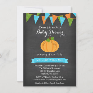 Chalkboard Pumpkin Bunting Boy Fall Baby Shower Invitation