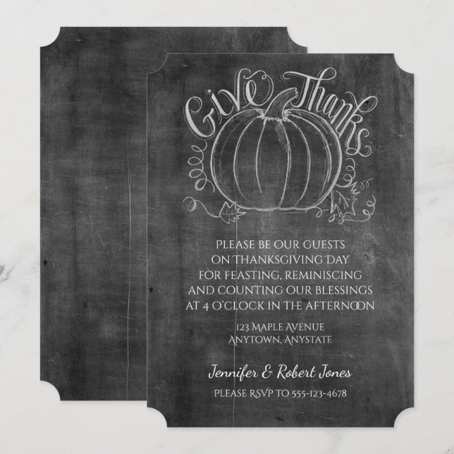 Chalkboard Pumpkin Thanksgiving Invitation (Front/Back)
