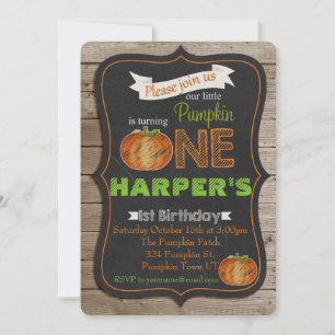 Chalkboard Pumpking 1st birthday Party invitaiton Invitation