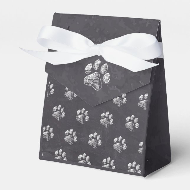 Chalkboard - Puppy Pawty - Dog Birthday Paw Print Favor Box (Front Side)
