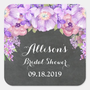 Chalkboard Purple Floral Bridal Shower Favour Tag