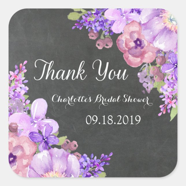 Chalkboard Purple Floral Bridal Shower Favour Tag (Front)