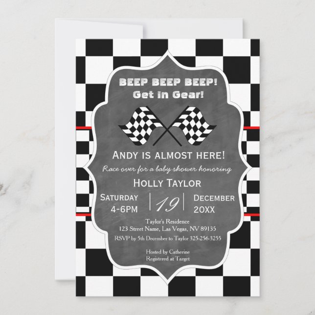 Chalkboard Racing Birthday Invitation (Front)