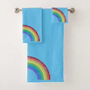 CHALKBOARD RAINBOW BLUE BATHROOM TOWEL SET