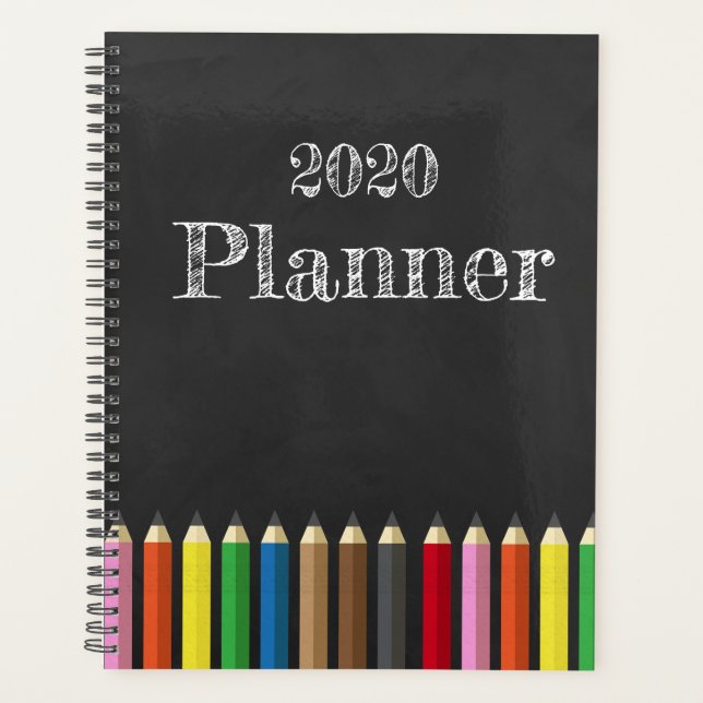 Chalkboard Rainbow Pencil Teacher Planner (Front)