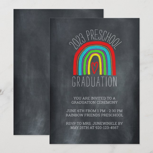 Chalkboard Rainbow Preschool Graduol Invitation (Devant / Derrière)