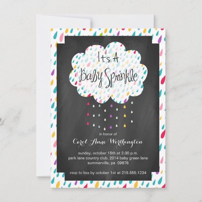 Chalkboard Raindrop Baby Sprinkle Invitation (Front)