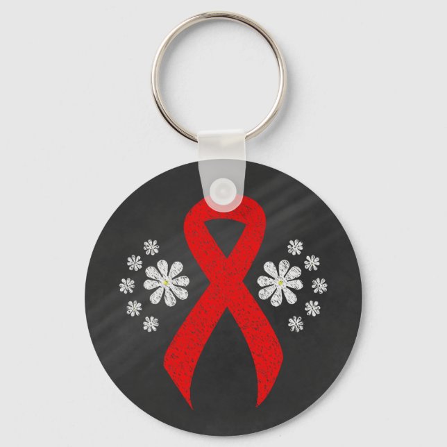 Chalkboard Red Awareness Ribbon Keychain (Front)