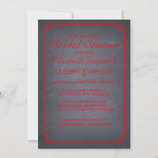 Chalkboard Red & Black Bridal Shower Invitations (Front)