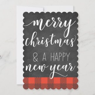 Chalkboard Red Plaid Photo Christmas Card
