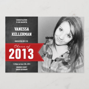 Chalkboard Red Ribbon Class of 2013 Big Photo Grad Announcement