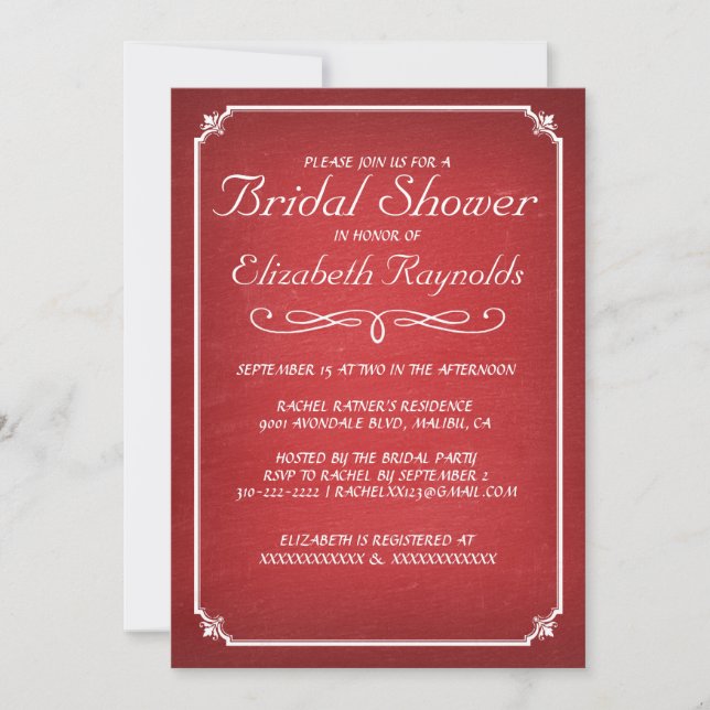 Chalkboard Red & White Bridal Shower Invitations (Front)