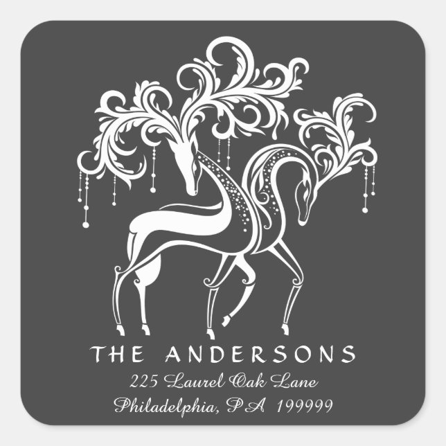 Chalkboard Reindeer Christmas Return Address Square Sticker (Front)