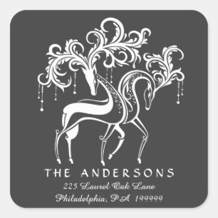 Chalkboard Reindeer Christmas Return Address Square Sticker