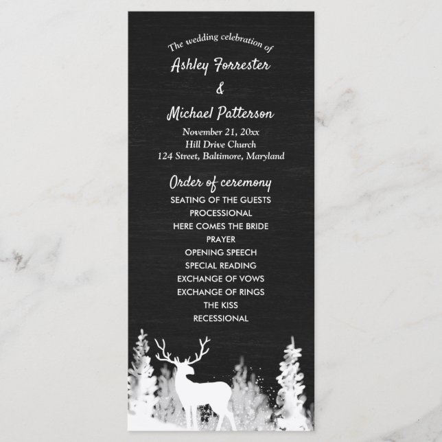Chalkboard Reindeer Christmas Wedding Program (Front)