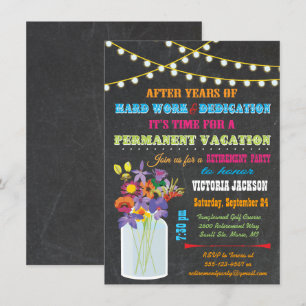 Chalkboard Retirement Party with mason jar flowers Invitation