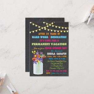 Chalkboard Retirement Party with mason jar flowers Invitation