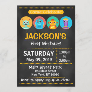Chalkboard Robot Birthday Party Invitation