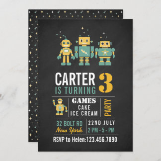 Chalkboard Robots Anniversaire Fête Invitation