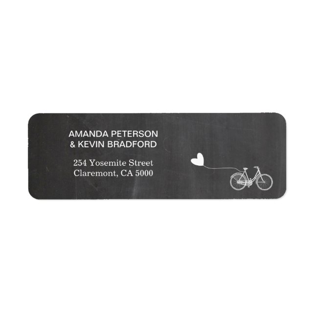 Chalkboard romantique vélo retour adresse étiquett (Devant)